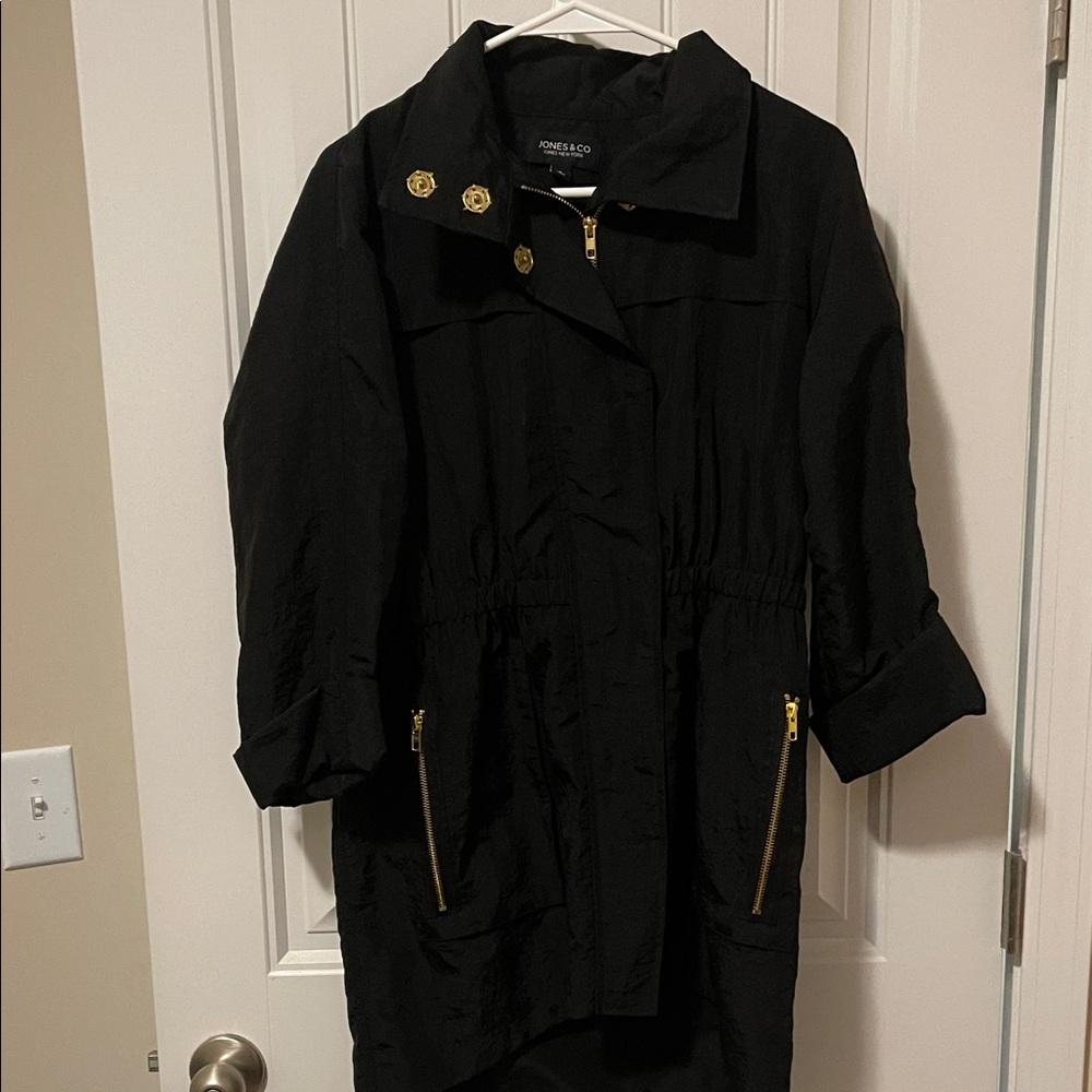 Jones New York Black Trench Coat with Gold Details